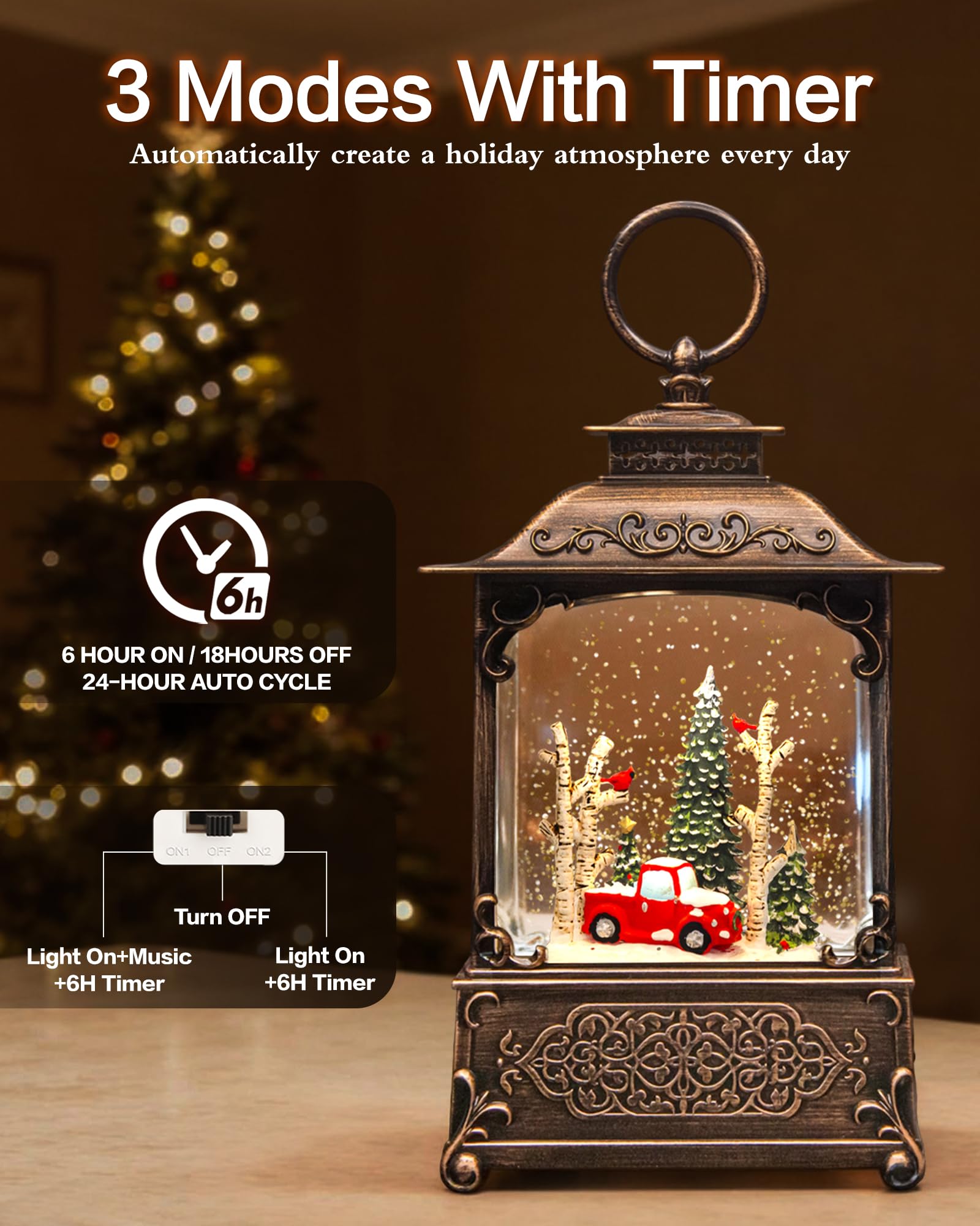 sinofayar glitter swirling under warm light, produces calming snowfall effect