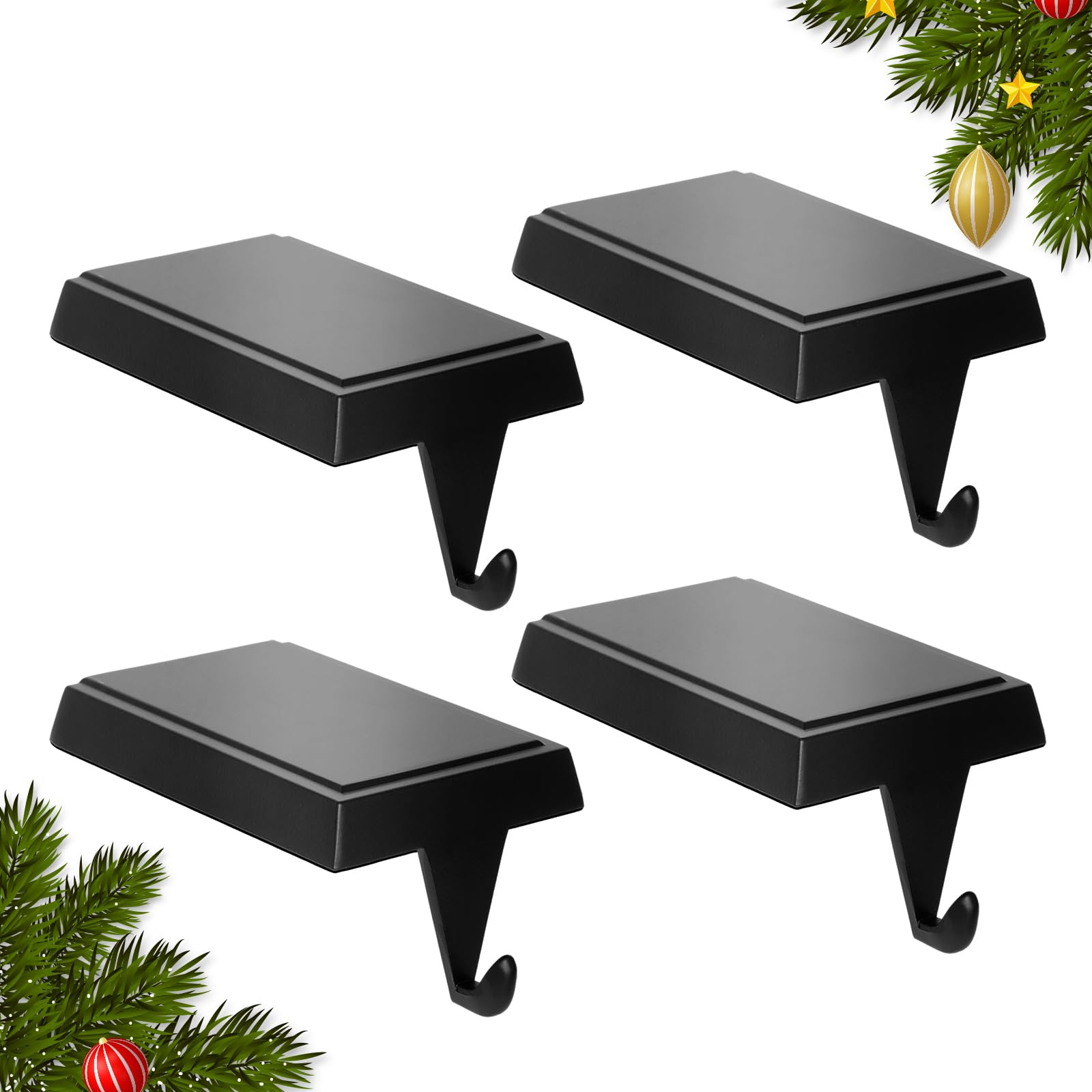 SINTENILL front view of black stocking holders showing elegant hooks and stable base for secure display