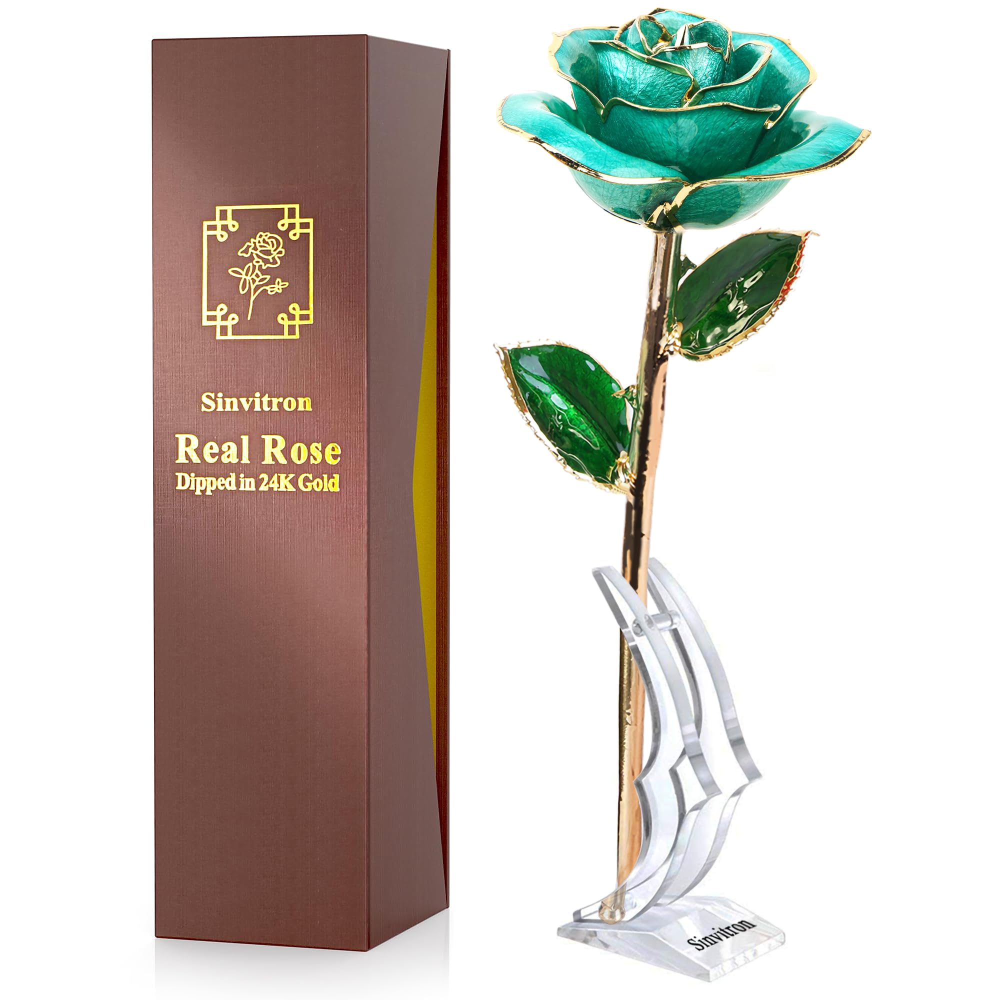 Sinvitron front view light blue gold rose, elegant gift presentation benefit