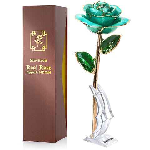 Sinvitron front view light blue gold rose, elegant gift presentation benefit