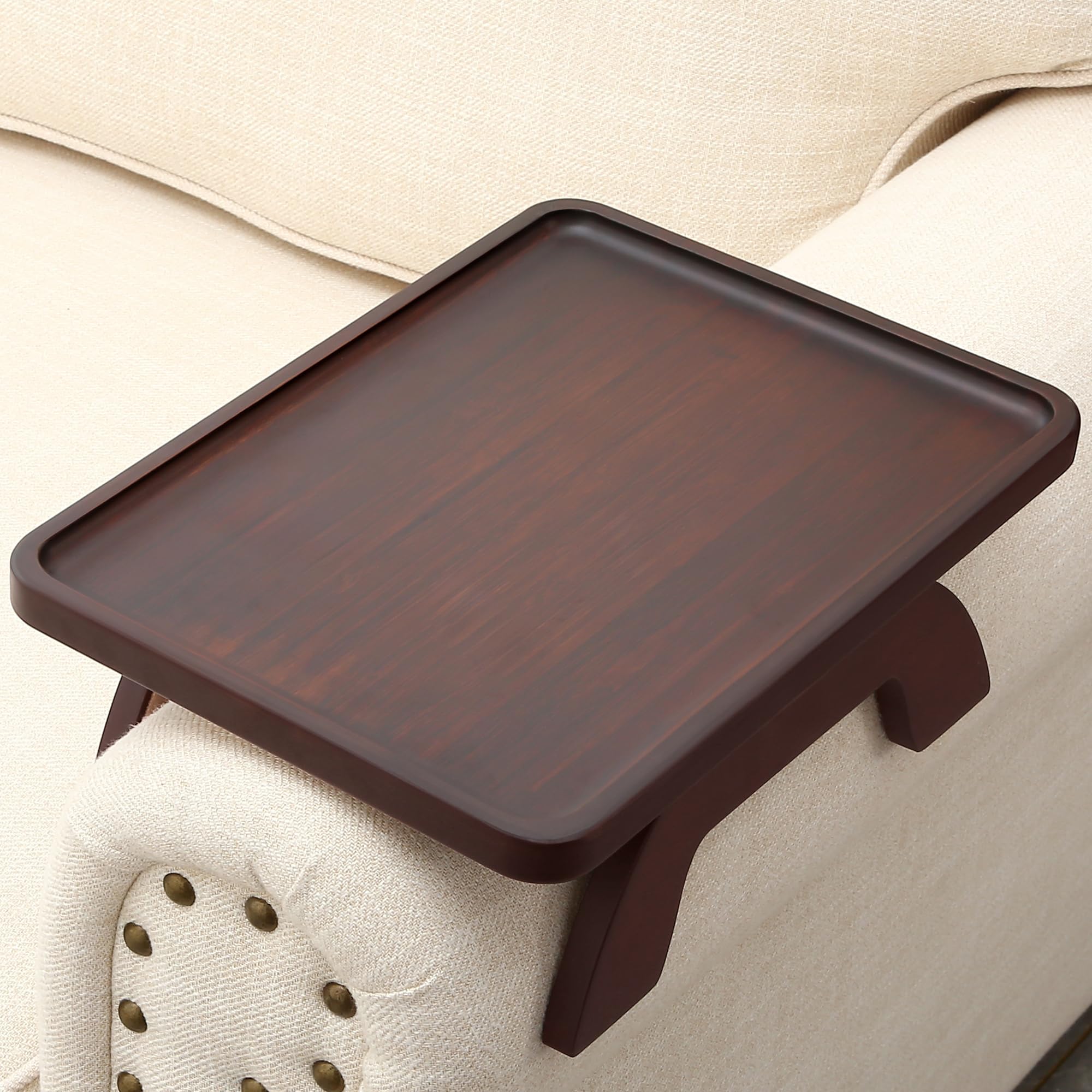 SINWANT bamboo tray front view showing clean surface and clip, adds convenience
