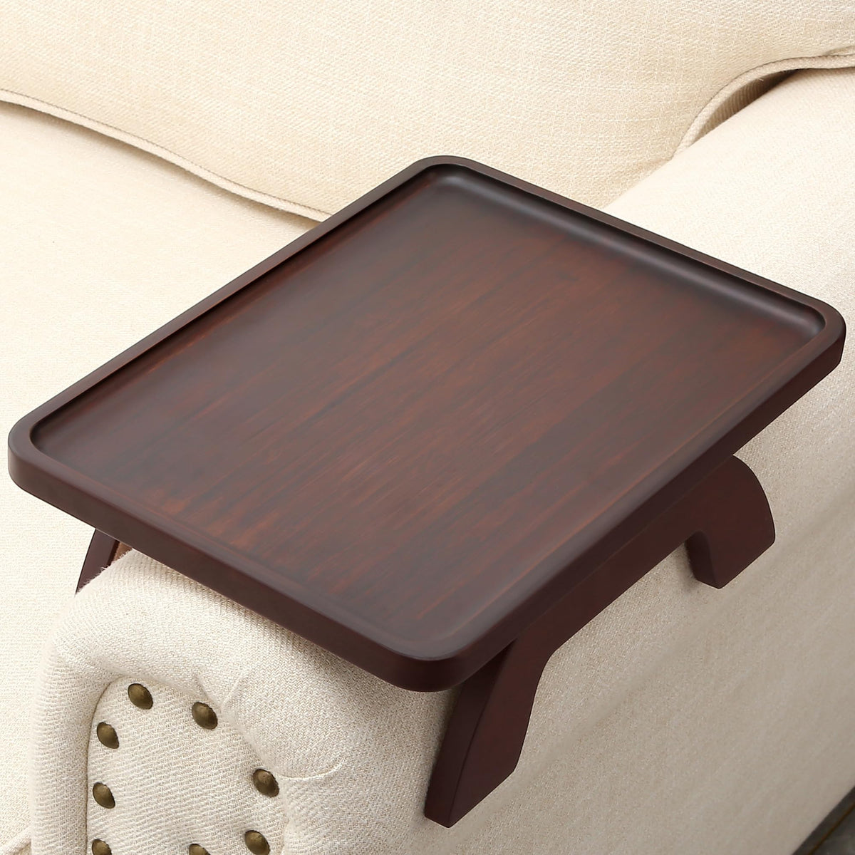 SINWANT bamboo tray front view showing clean surface and clip, adds convenience