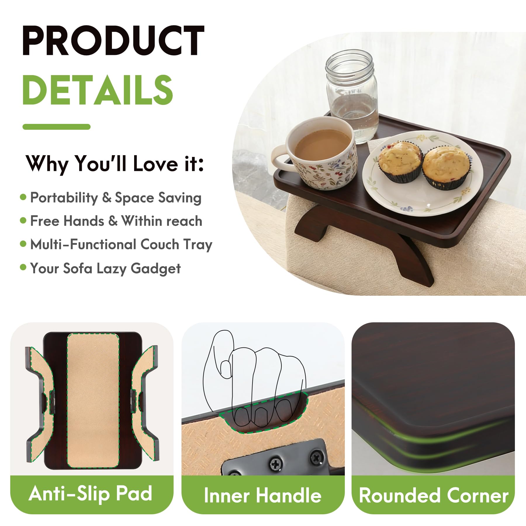 SINWANT side profile on armrest showing secure fit and stable support