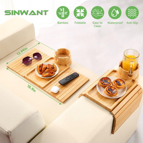 SINWANT tray next to remote showing scale and practical surface for devices benefit