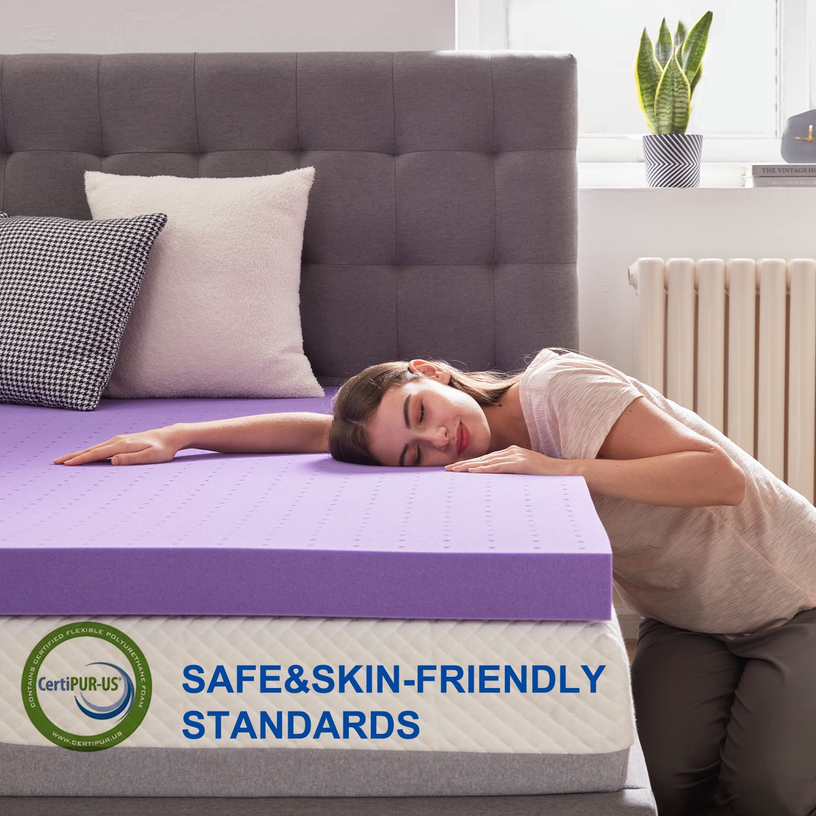 SINWEEK mattress topper layered on bed in bedroom, demonstrating added comfort benefit