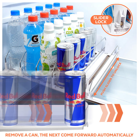 SIP SORT installed in refrigerator holding cans to maximize shelf space