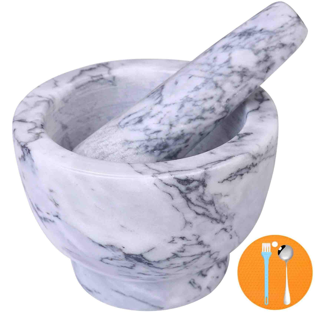 SIPARUI marble mortar and pestle front view showing solid build and polish