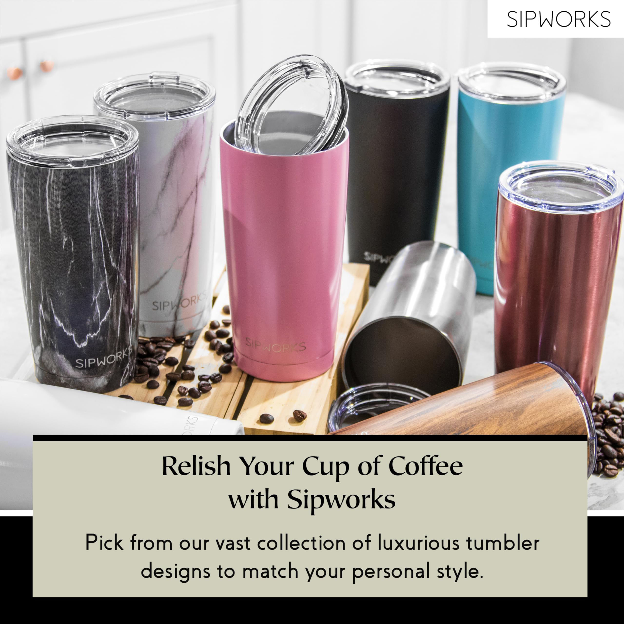 Sipworks hand holding tumbler outdoors showing portability and practical design