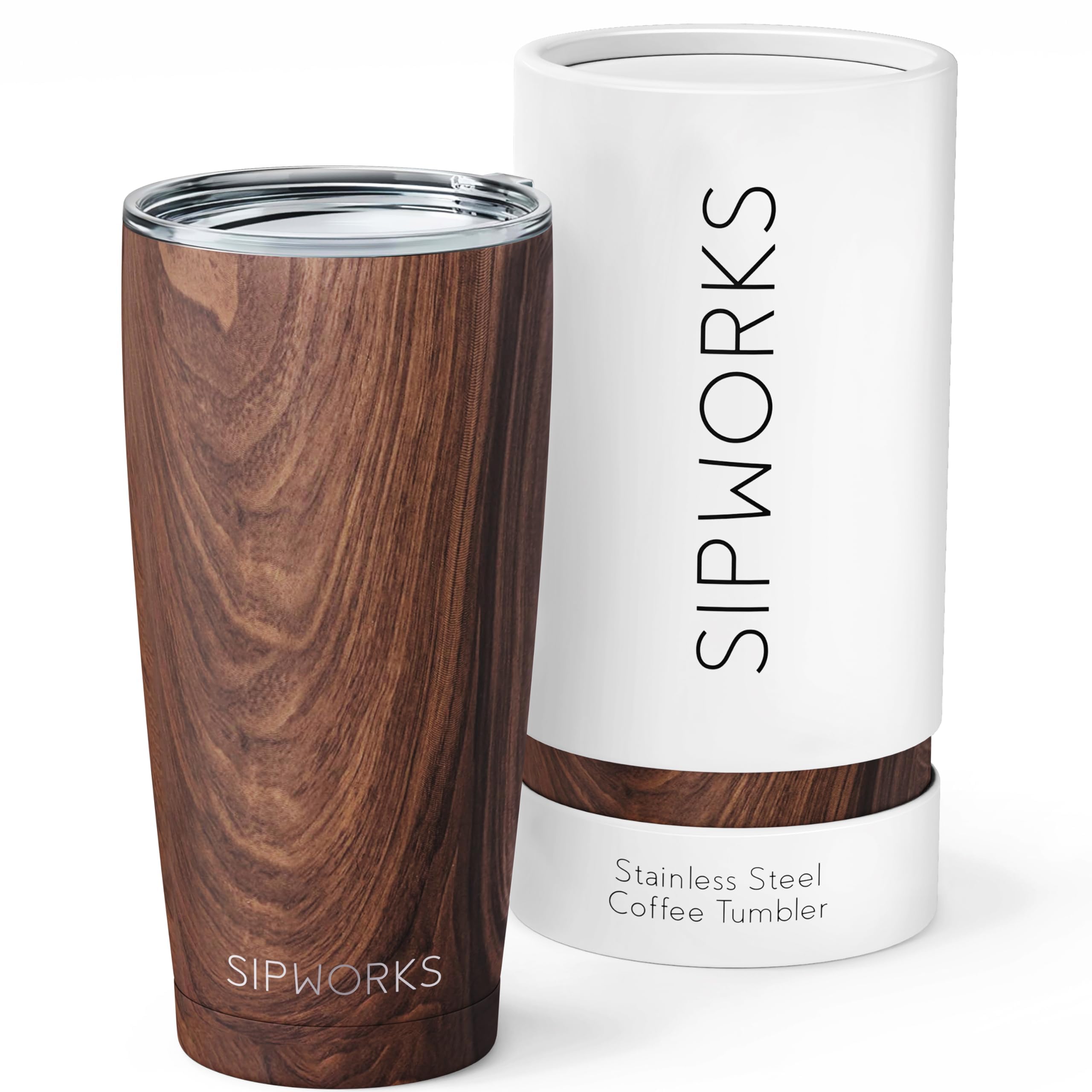 Sipworks mahogany tumbler front view showing sleek finish and travel-ready design