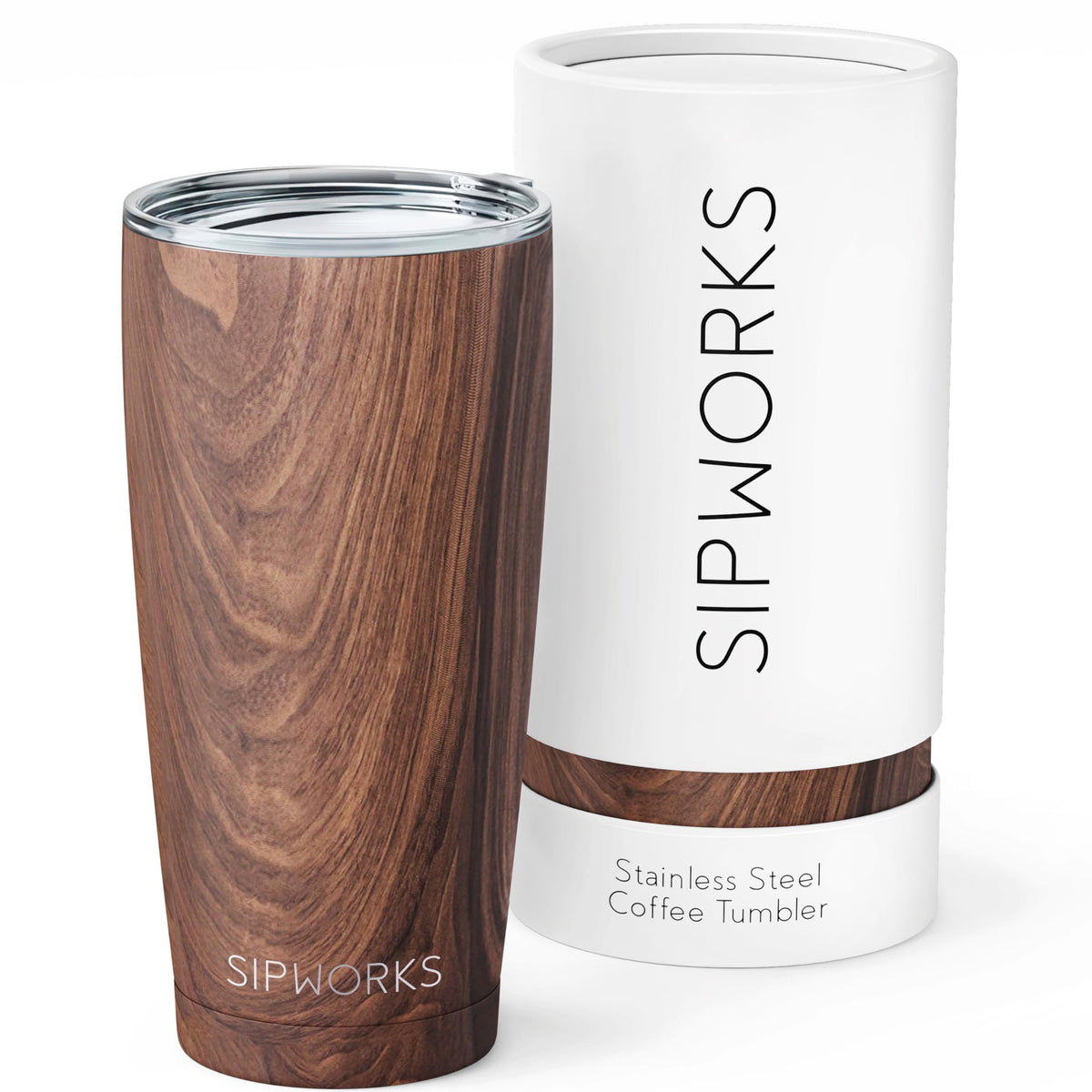 Sipworks mahogany tumbler front view showing sleek finish and travel-ready design