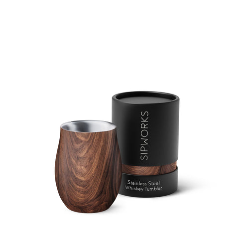 Sipworks mahogany tumbler front view showing elegant finish and durable feel