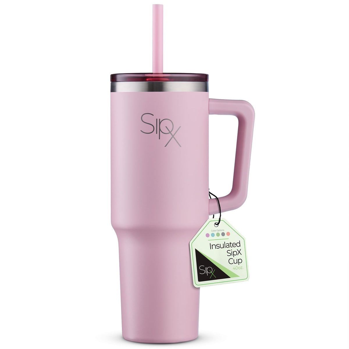 SipX front view pink tumbler showing sleek design and large capacity benefit
