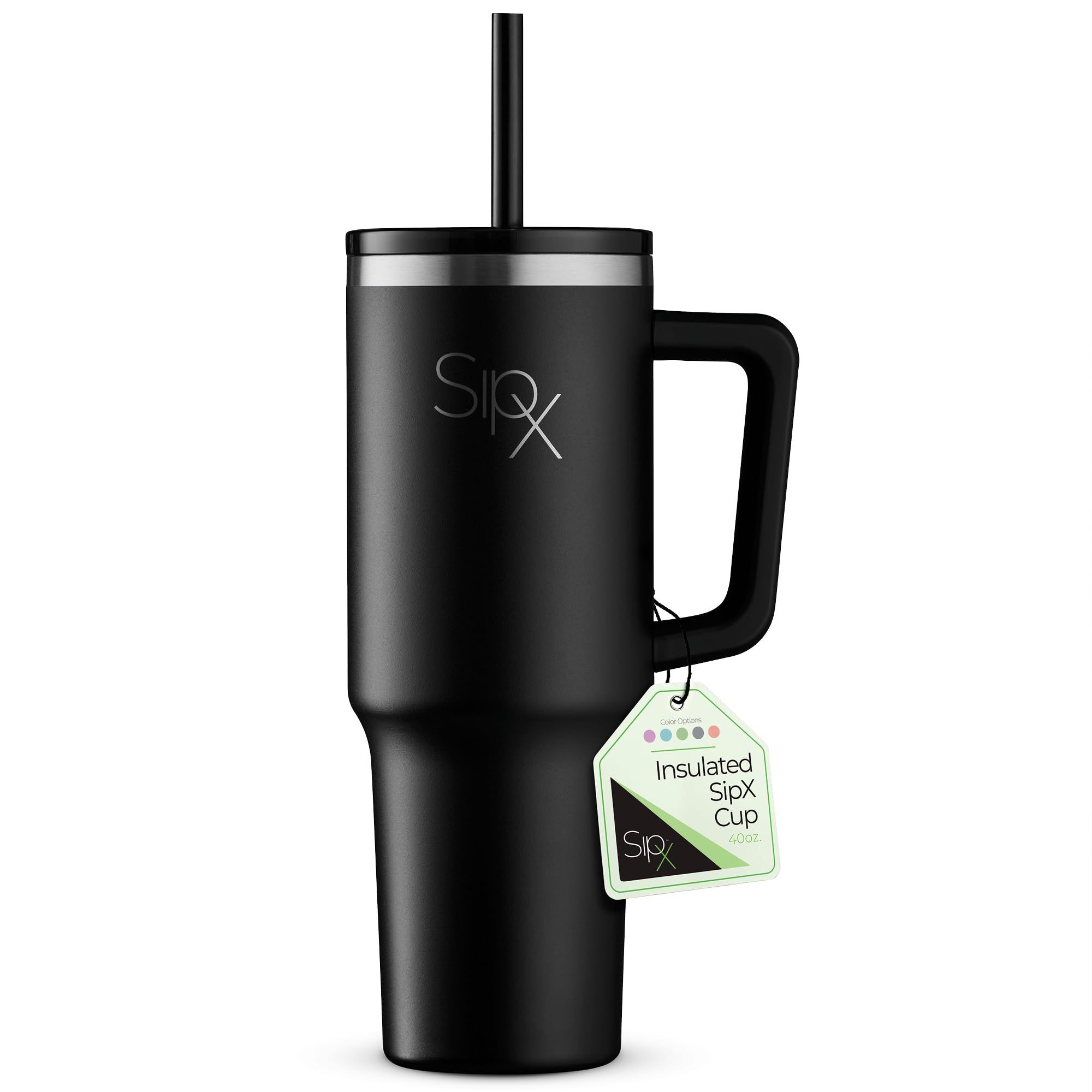 SipX front view of black 40 oz tumbler showing sleek finish and capacity