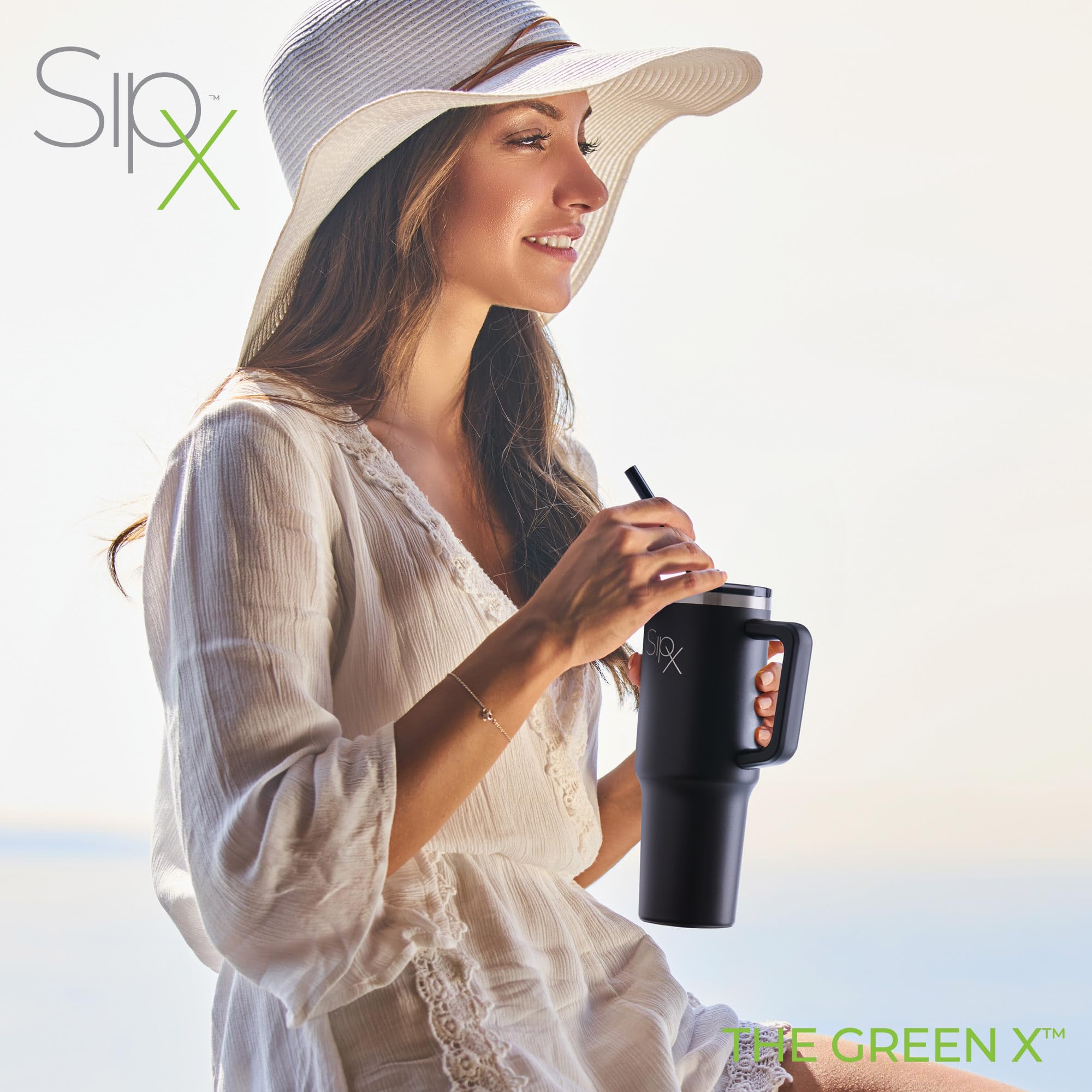 SipX tapered base sitting securely in a car cupholder for travel convenience