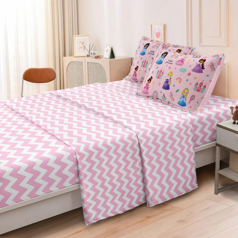 SIRDO detail of princess castle print showcasing vibrant colors and playful motifs