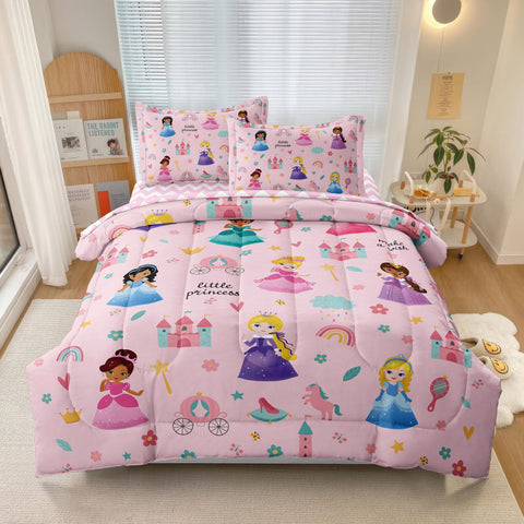 SIRDO front view of pink princess comforter showing full design and cozy look