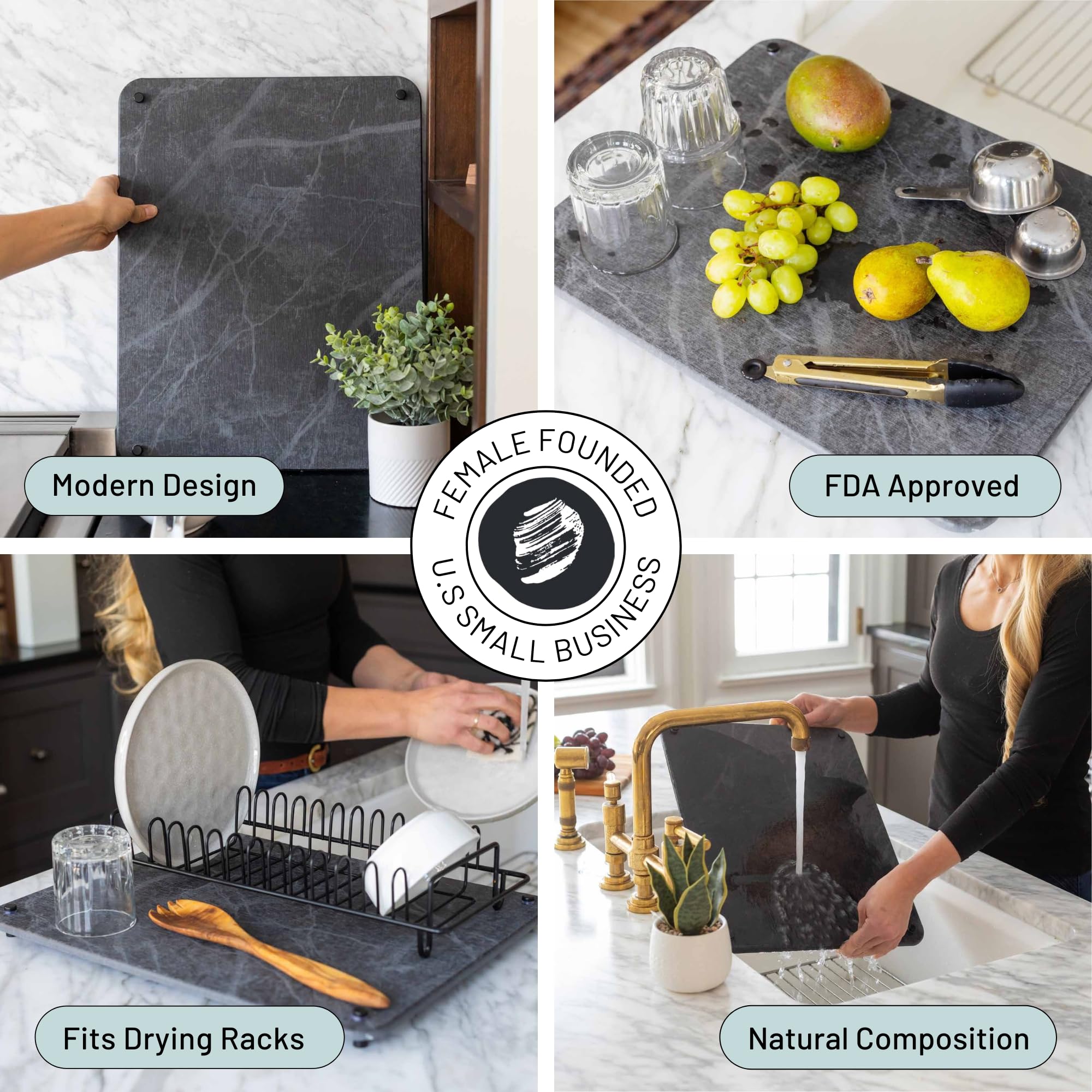 Siren Stone drying stemware on mat to protect counters and speed evaporation