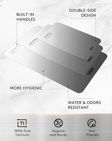 Sirov titanium board surface label close-up showing easy-identify uses