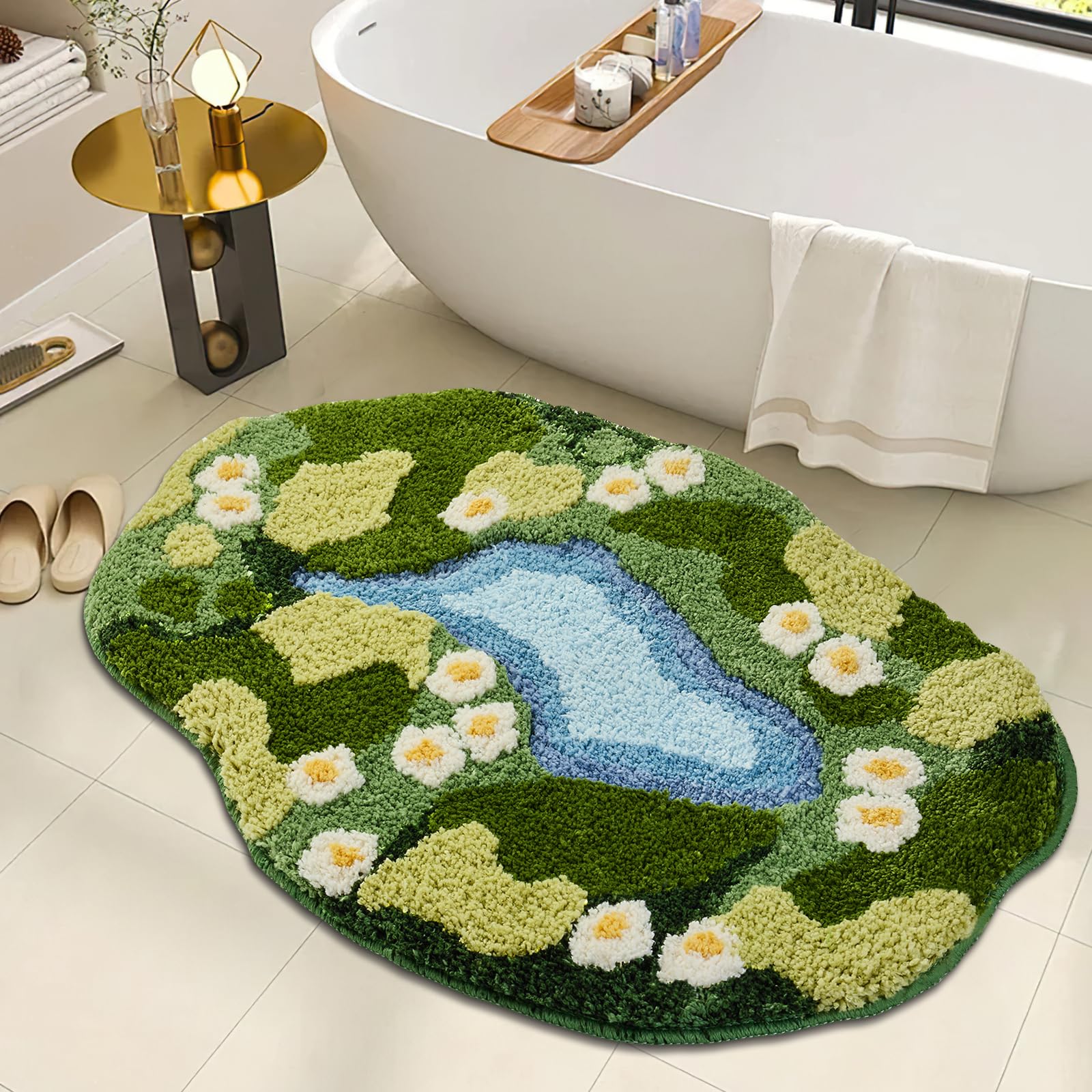 Sisher front view showing moss rug and plush comfort