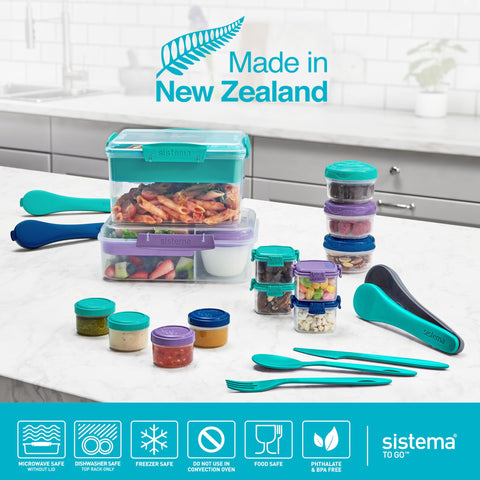 Sistema container held in hand for scale, shows 1.48L portion size and portability