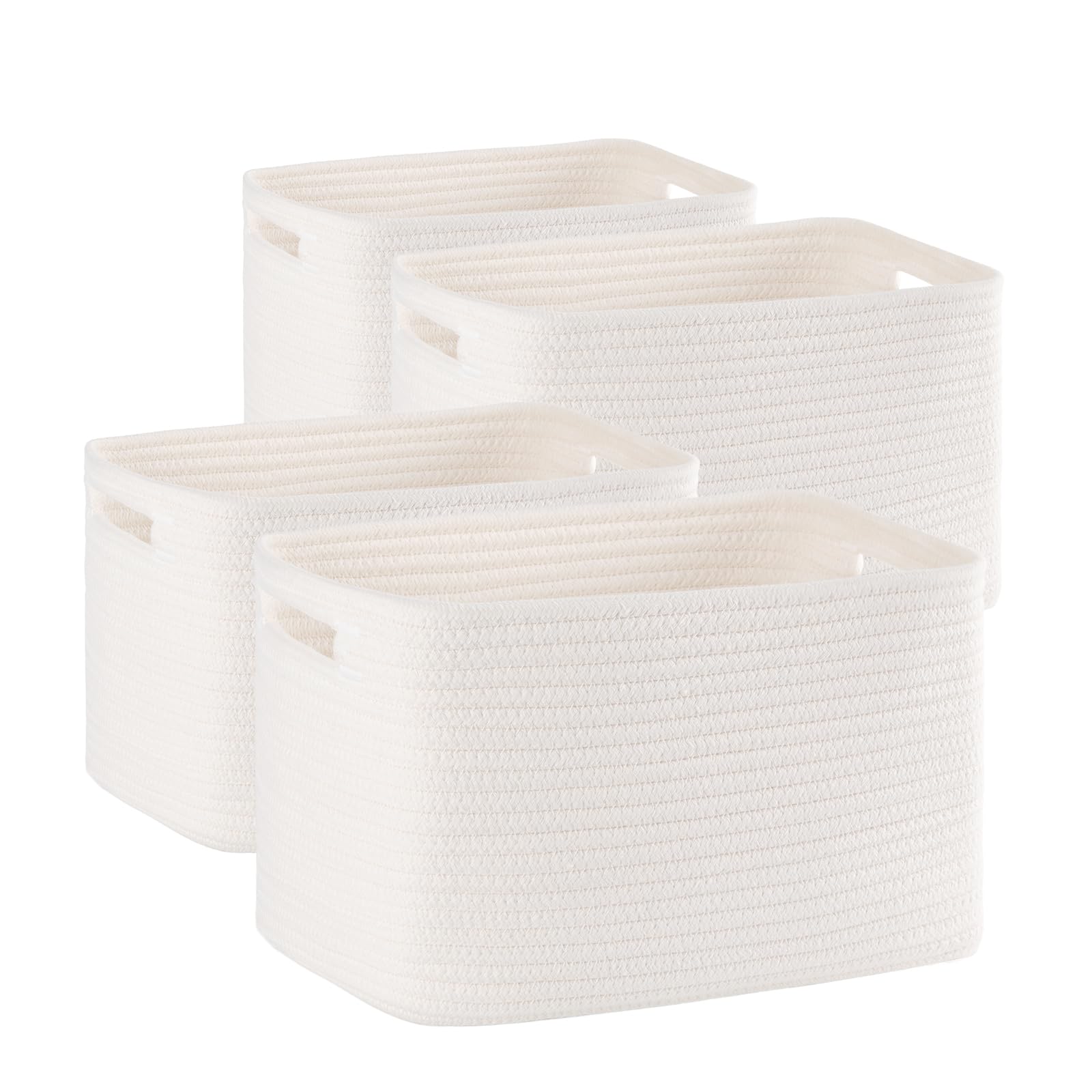 SIXDOVE front view of four white woven baskets showing neat storage benefit