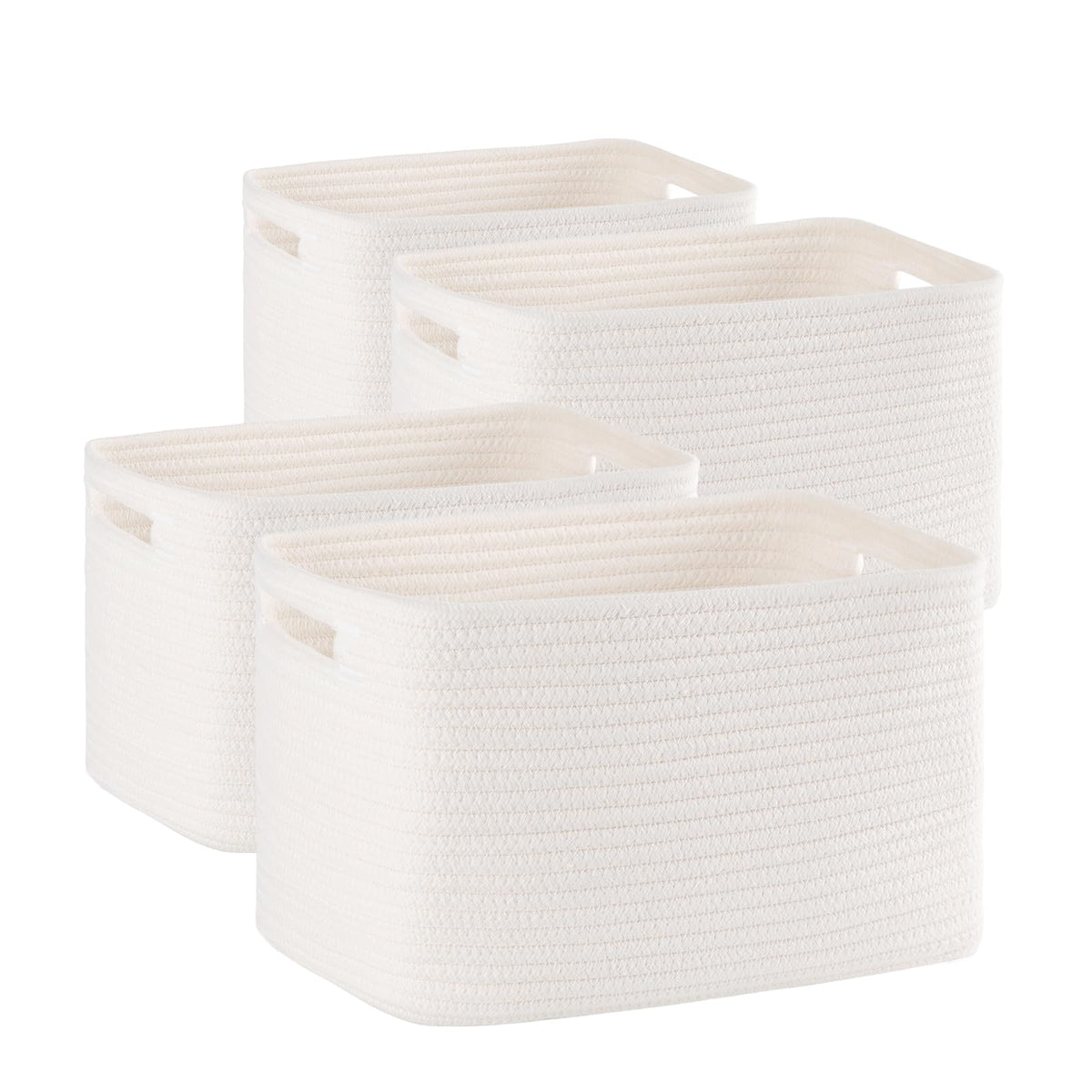 SIXDOVE front view of four white woven baskets showing neat storage benefit