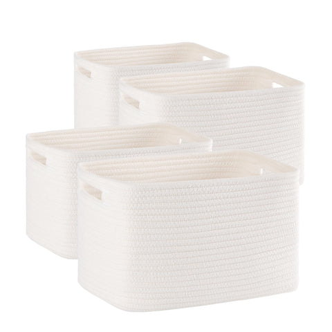 SIXDOVE front view of four white woven baskets showing neat storage benefit