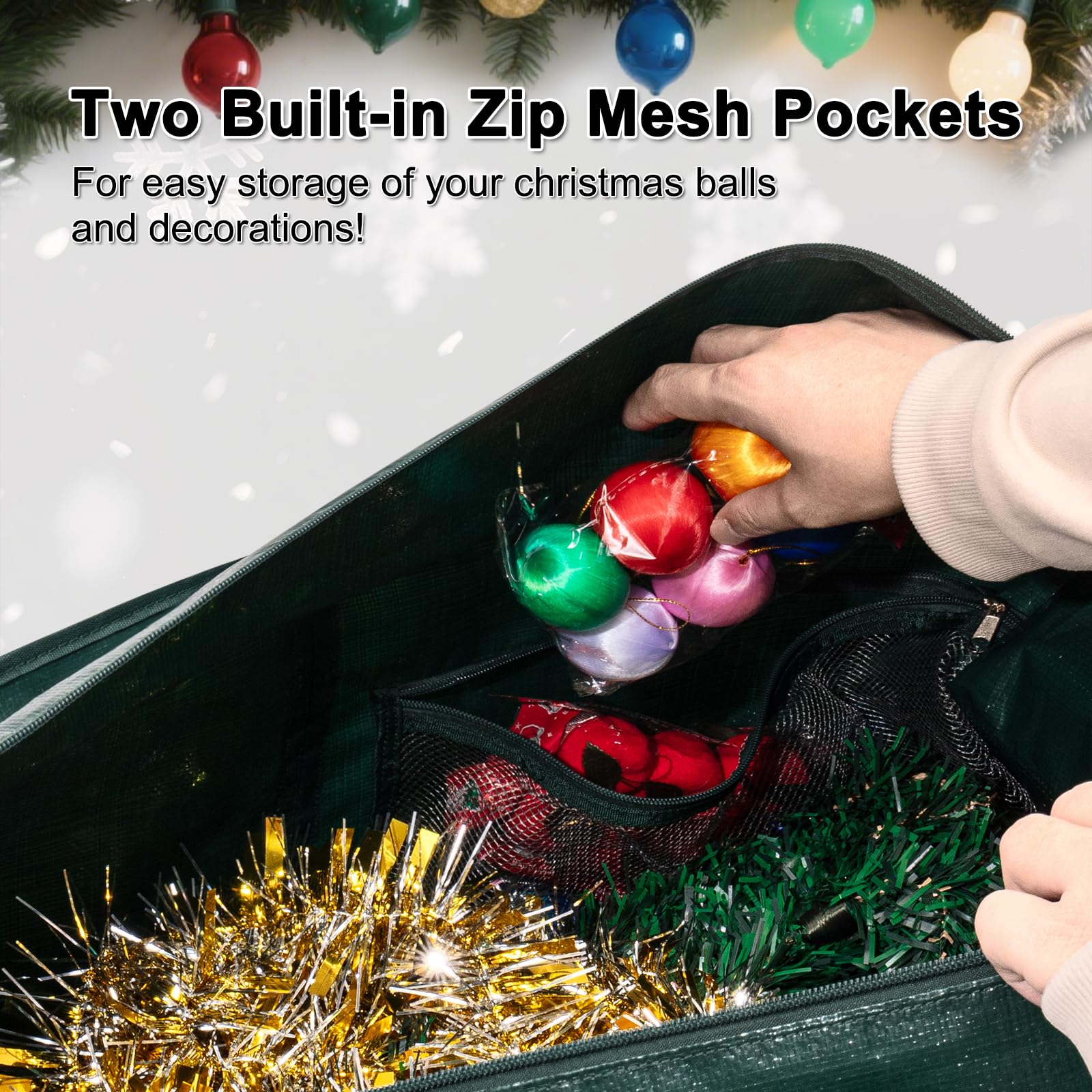 SJQYWDW clear mesh pocket holding lights and small ornaments safely