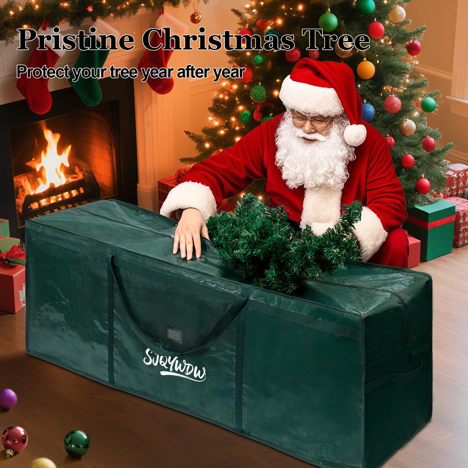SJQYWDW bag stored on garage shelf showing organized seasonal storage
