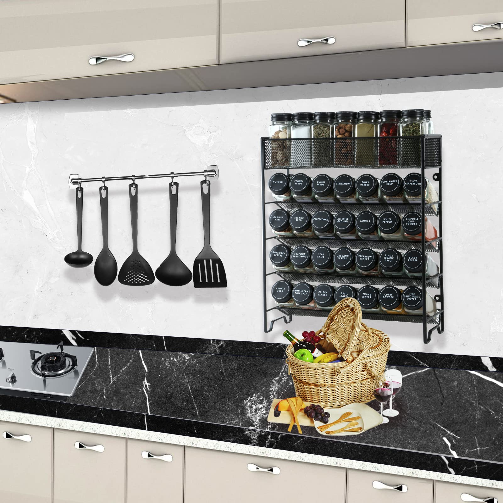 Skiileor spice rack on kitchen counter showing compact organized storage to save space