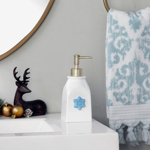 SKL Home dispenser with autumn leaf magnet creating cozy fall countertop decor