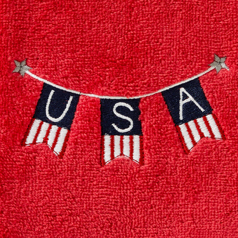 SKL HOME towels styled in kitchen scene adding patriotic accent and seasonal personality