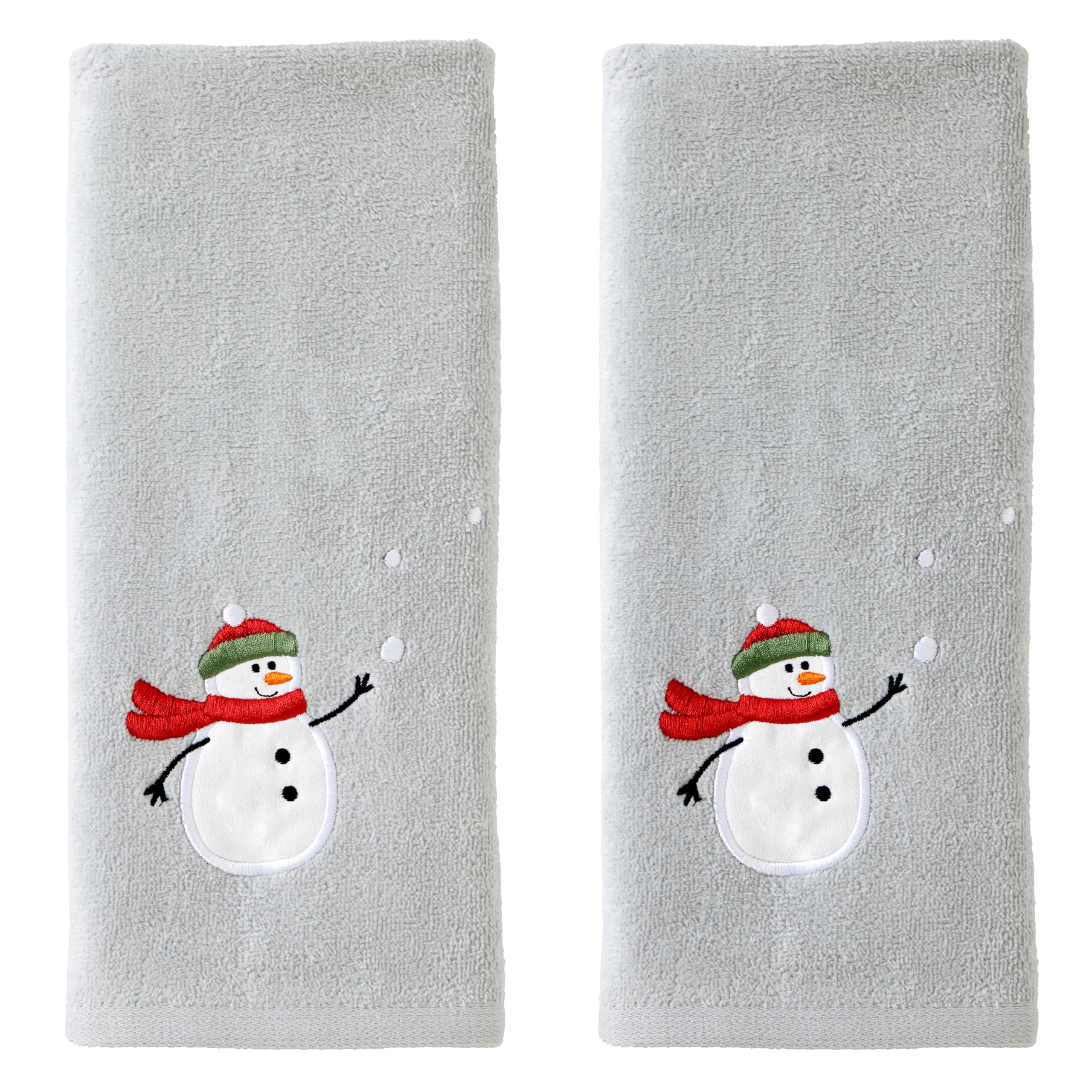 SKL Home front view of snowman hand towels showing festive look and soft texture