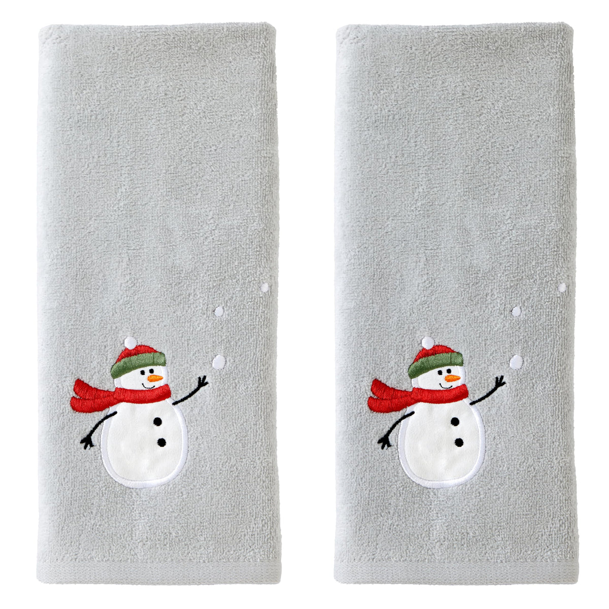 SKL Home front view of snowman hand towels showing festive look and soft texture