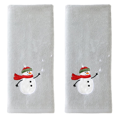 SKL Home front view of snowman hand towels showing festive look and soft texture