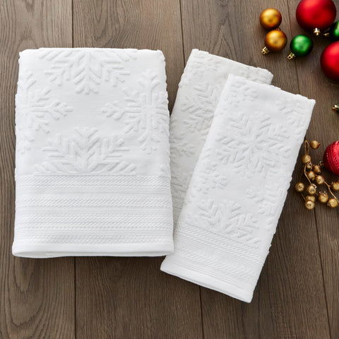 SKL Home towels styled in a kitchen setting, creates a cohesive holiday look