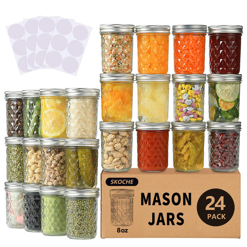 SKOCHE front packaging showing 24 jars and labels for easy storage