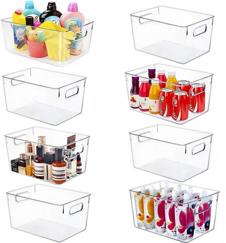SKTEET front view of clear 8L storage bins showing organized visibility and easy access