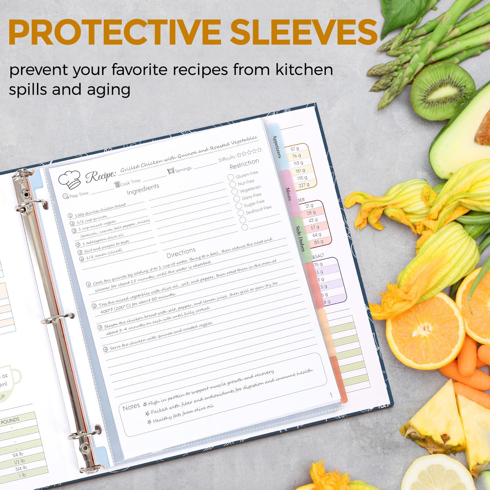 SKYDUE tabbed dividers detail for fast recipe category navigation and sorting
