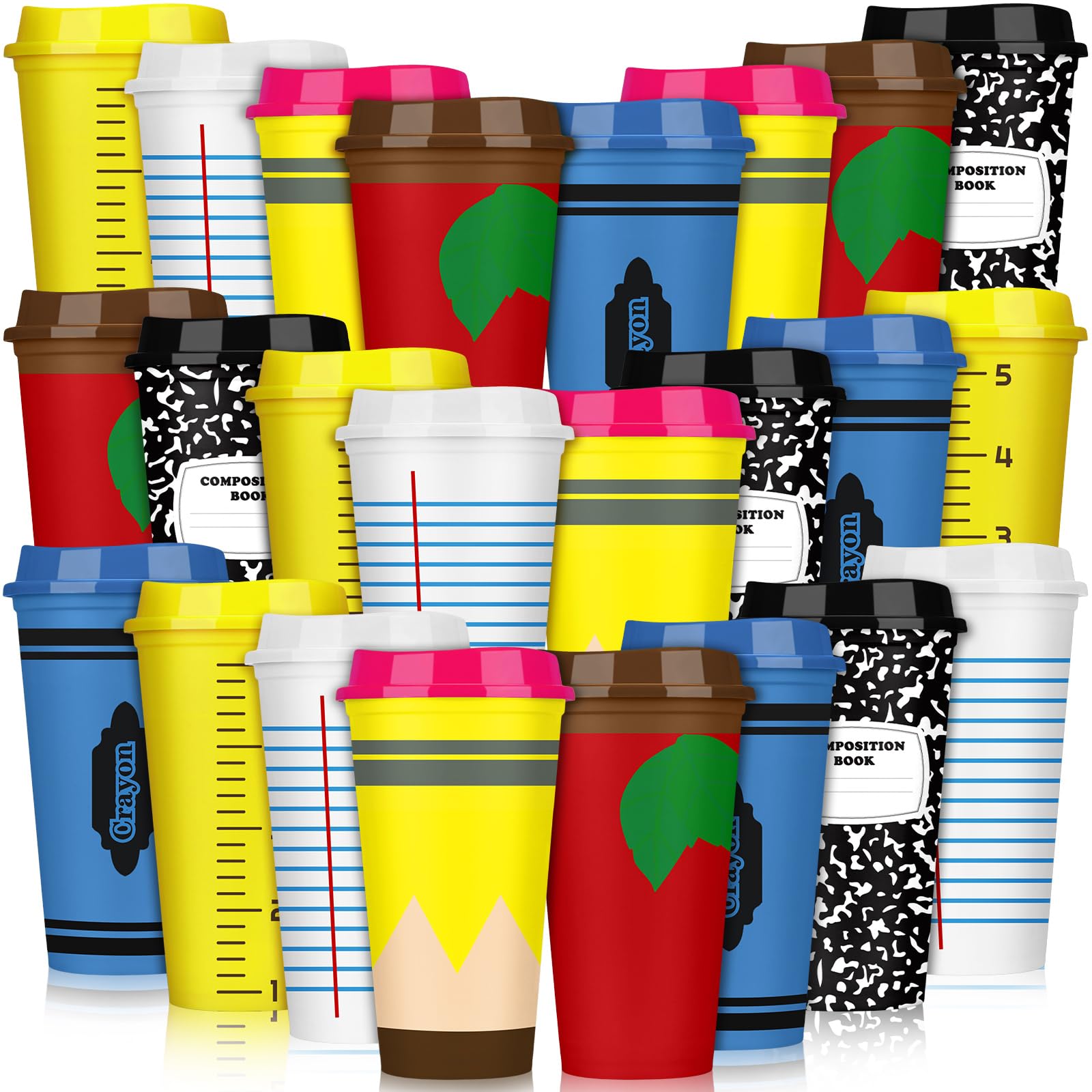 Skylety front packaging view showing all 24 teacher cups and elegant designs