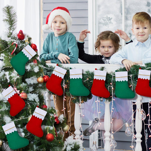 Skylety stockings hanging on a mantel showing easy display and festive ambiance