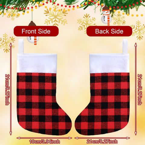Skylety mini stockings hung on a Christmas tree adding coordinated rustic charm