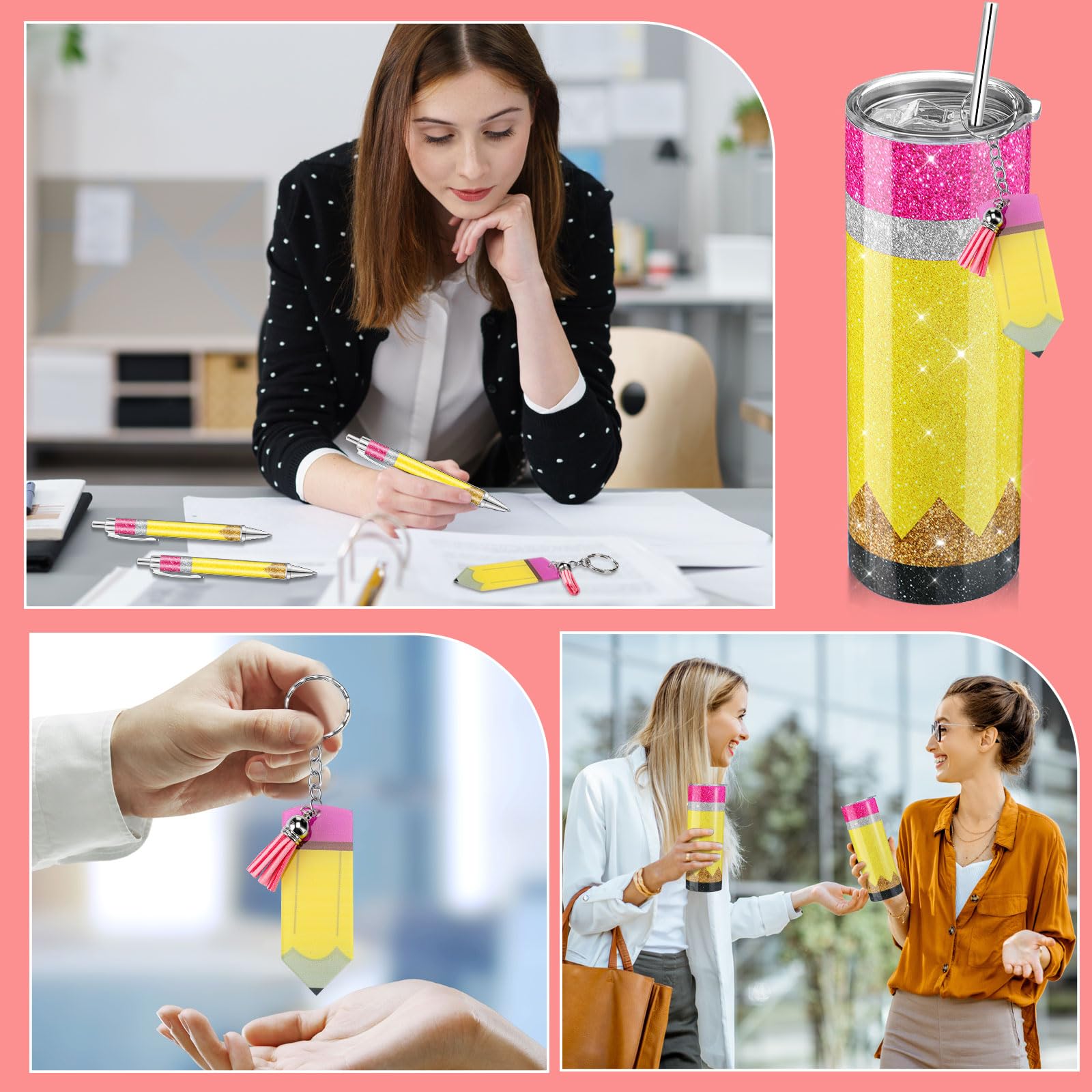 Skylety 20 oz tumbler beside notebook showing size and classroom compatibility