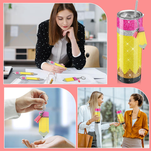 Skylety 20 oz tumbler beside notebook showing size and classroom compatibility