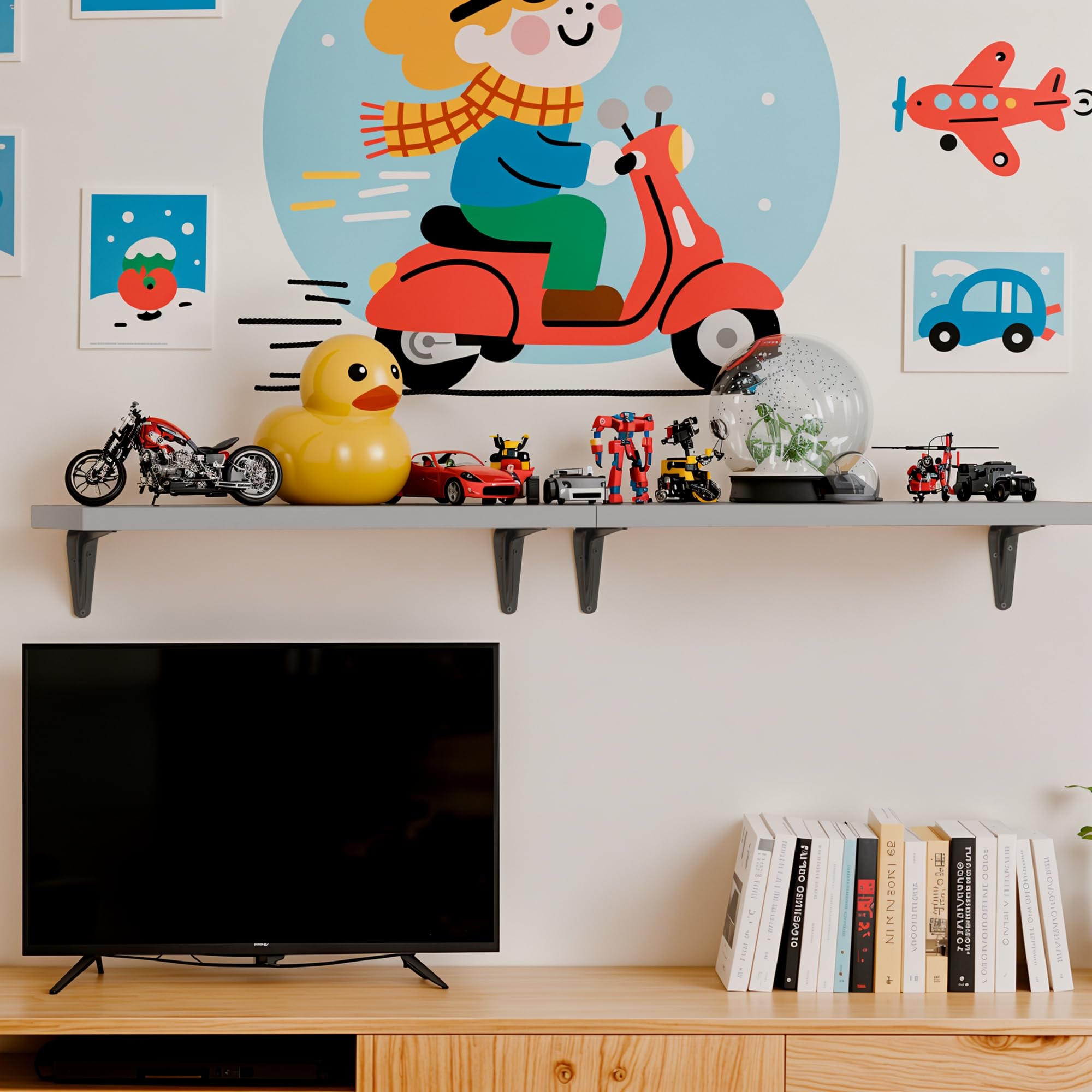 SKYSEN overhead profile of thin floating shelf demonstrating low-profile benefit