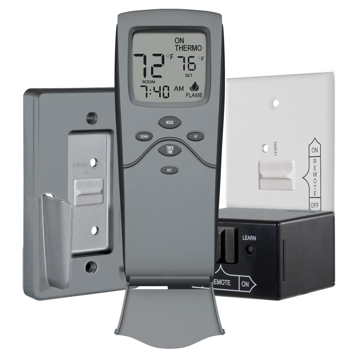 SkyTech SKY-3301 front view showing remote and receiver for easy fireplace control