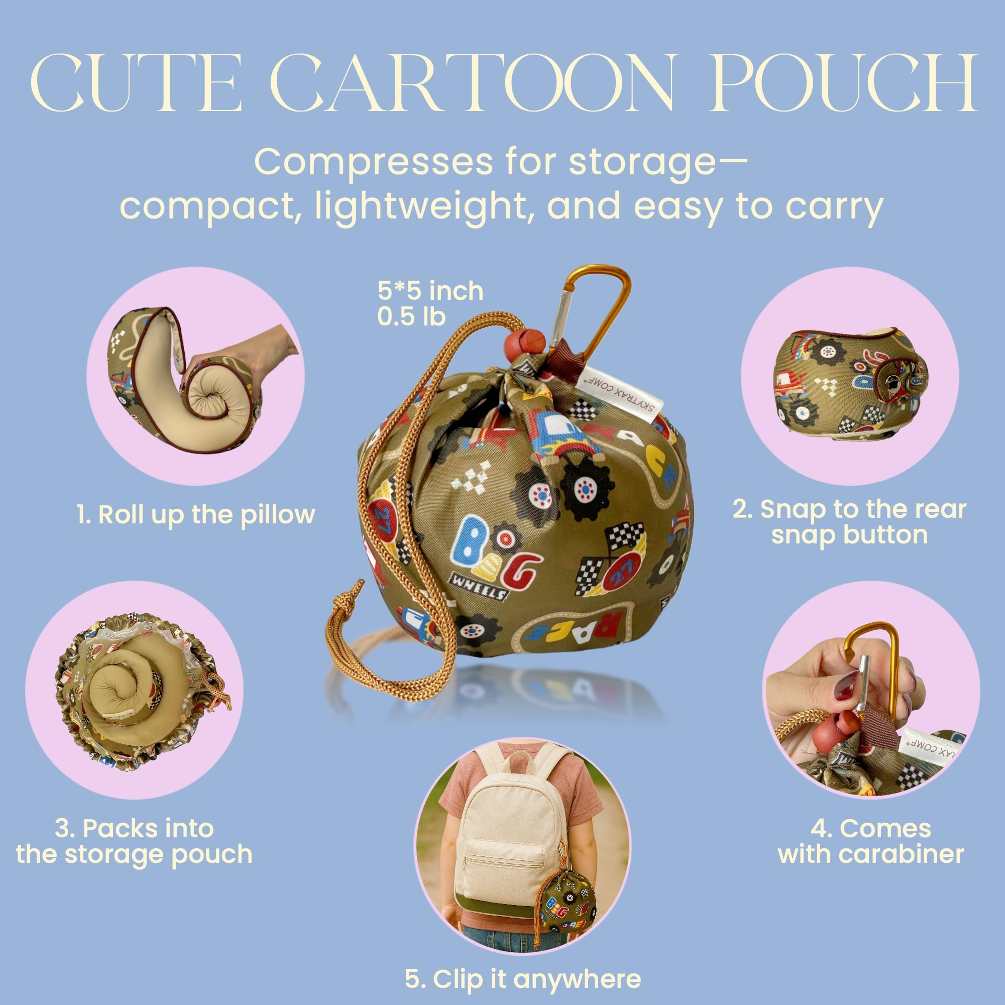 SKYTRAX COMF matching storage pouch packed neatly for travel and space-saving carry