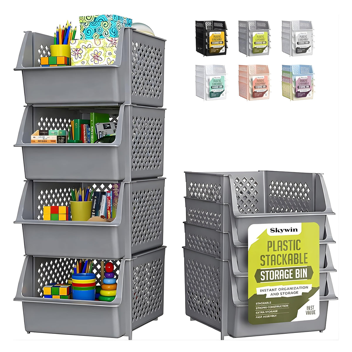 Skywin front view of 4-pack bins showing neat pantry benefit