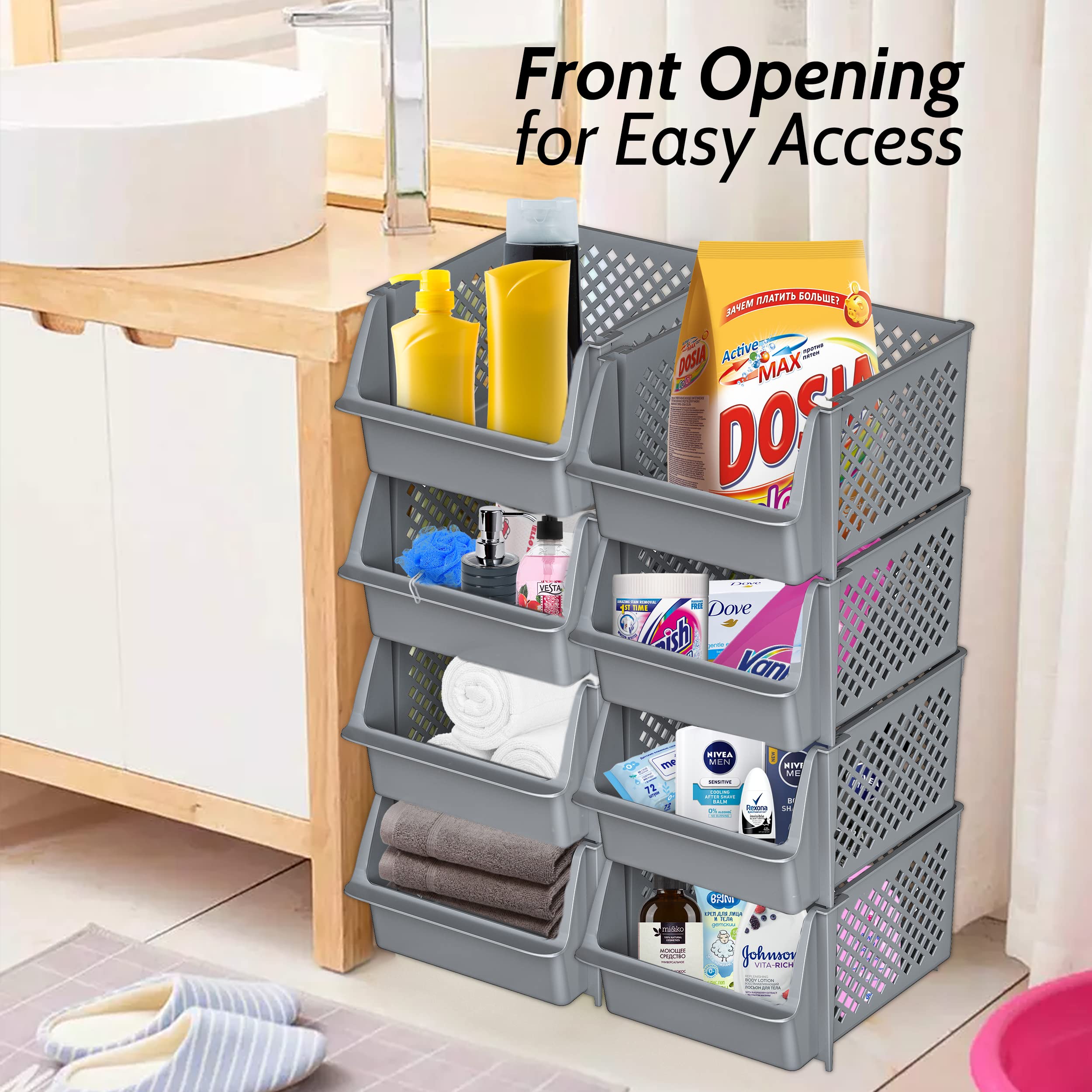Skywin stacked on shelf lifestyle scene showing space saving