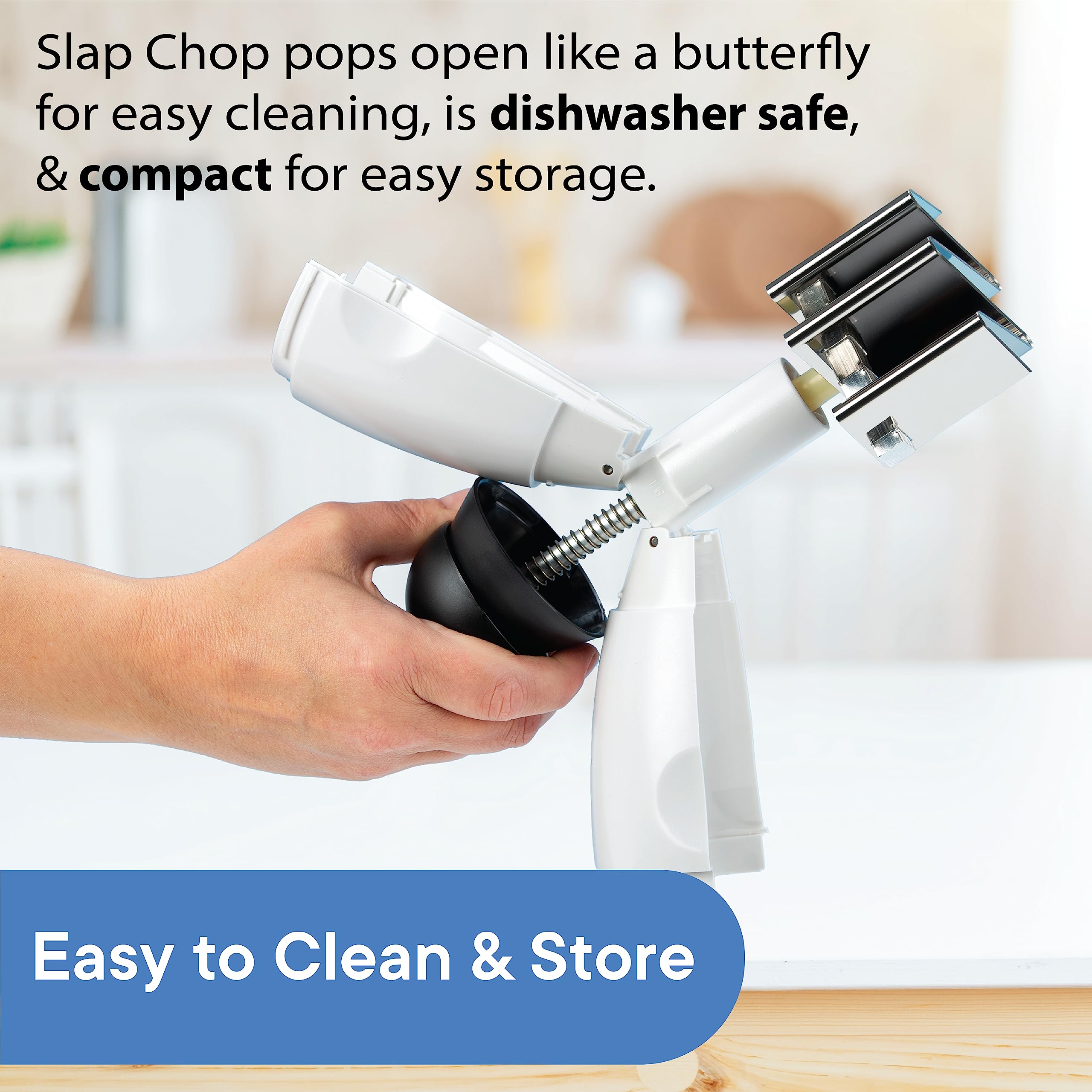 Slap Chop large cup filled with chopped vegetables keeping counters tidy